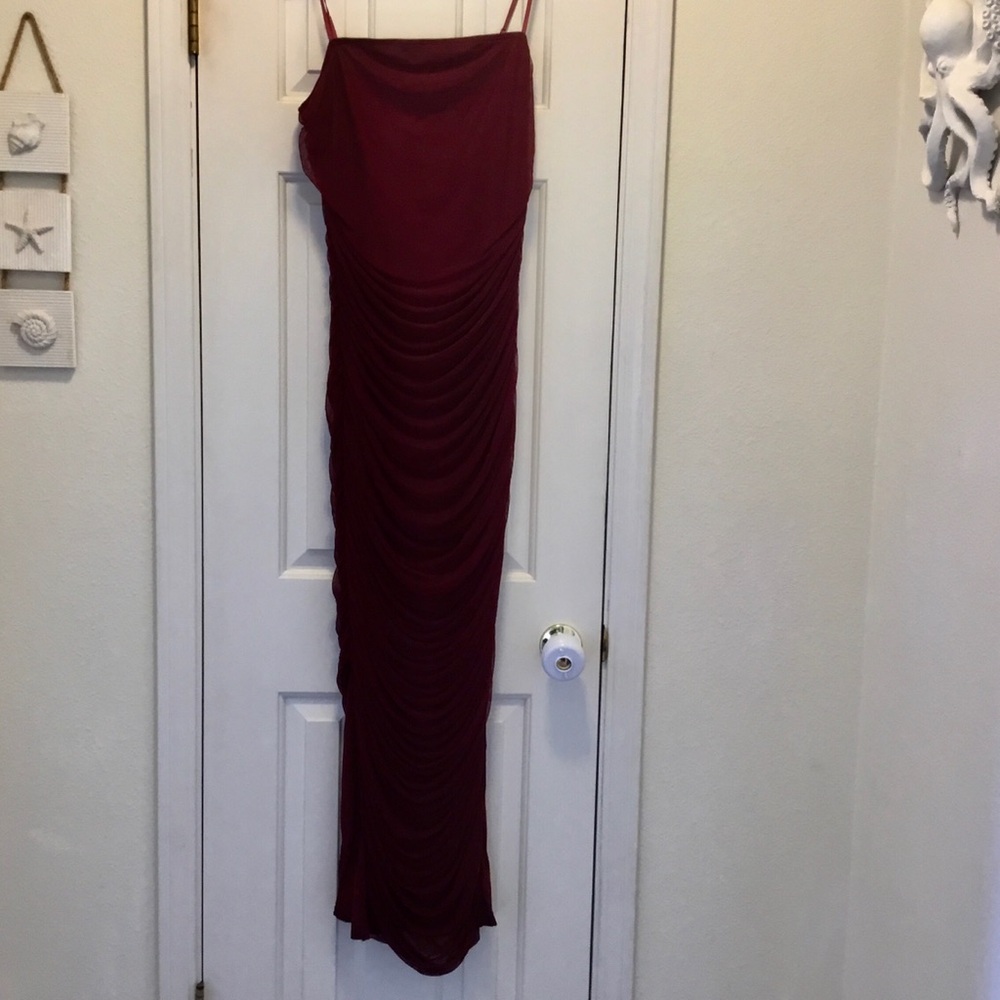 Fashion Nova Burgundy Ruched Maxi Slip Dress
